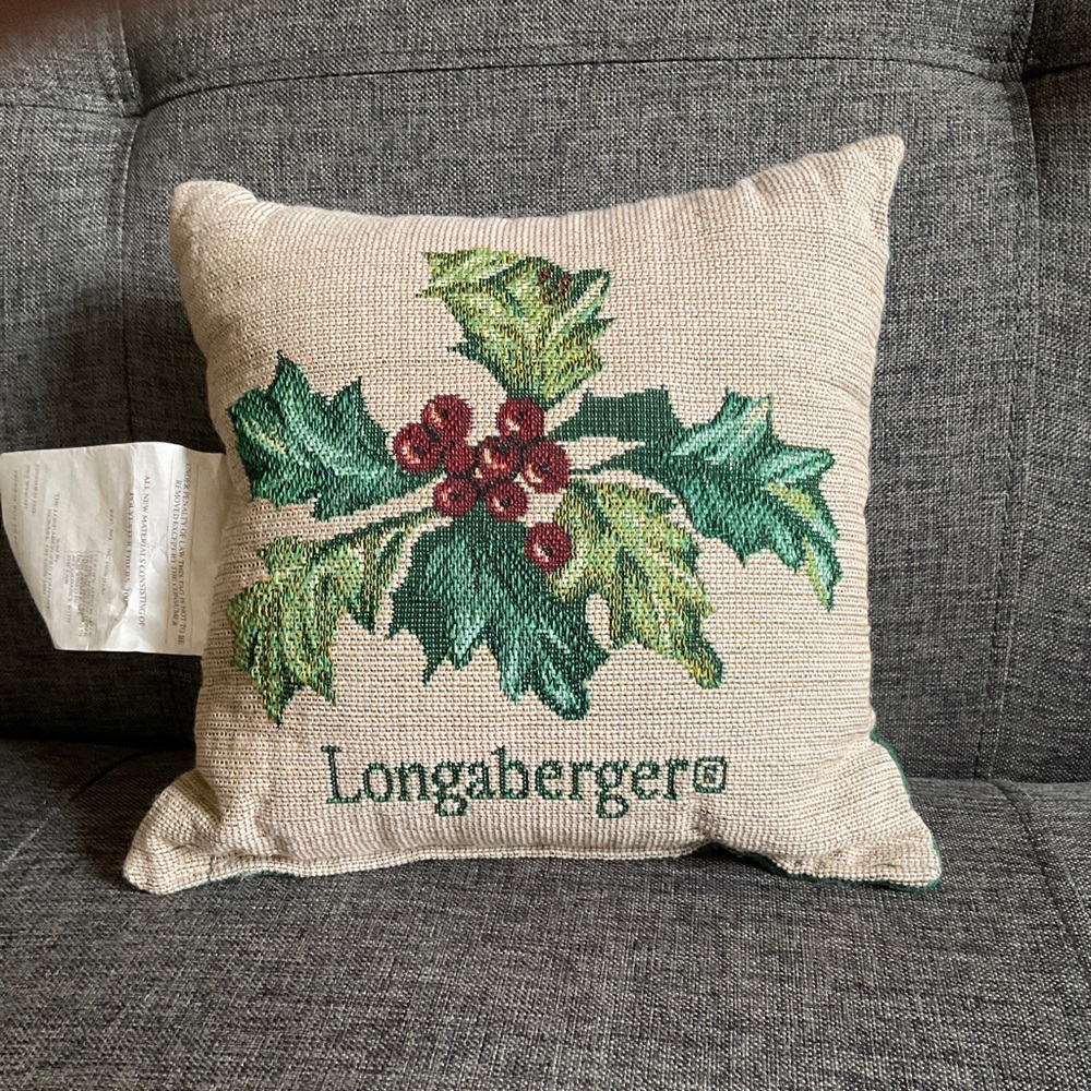 Vintage Antique Longaberger Christmas American Holly Throw Decorative Pillow 9X9